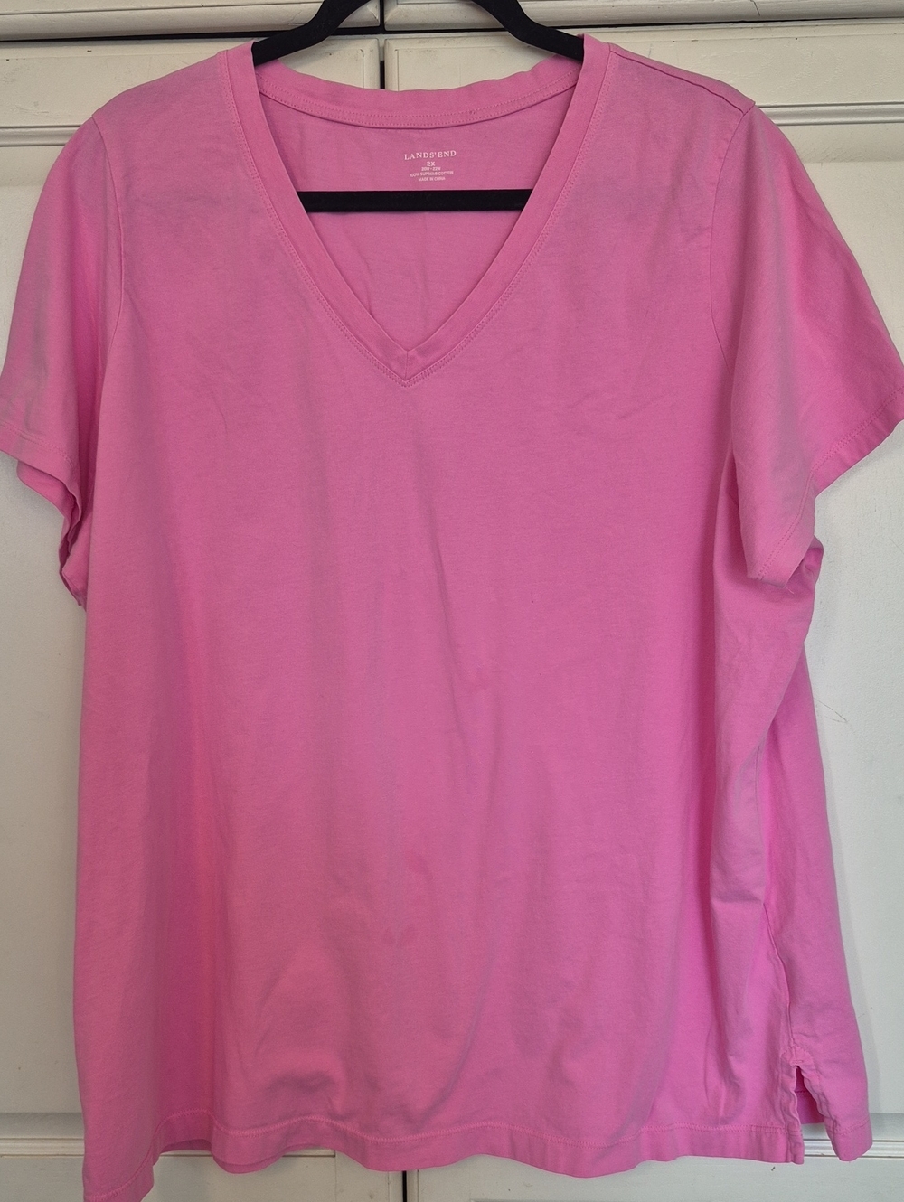 Lands' End Pink V-Neck Short Sleeve Tee 100% Cotton